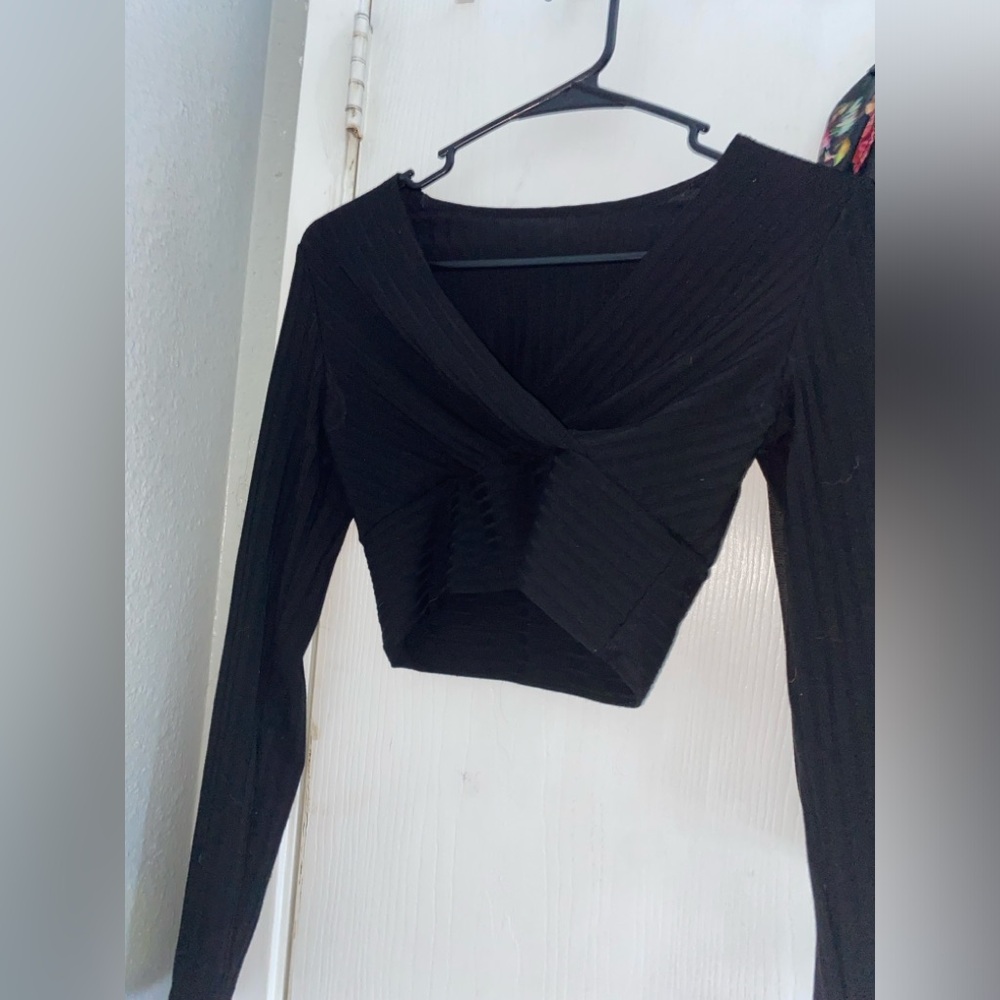 SHEIN PETITE Surplice Neck Crop Tee, Going Out Top